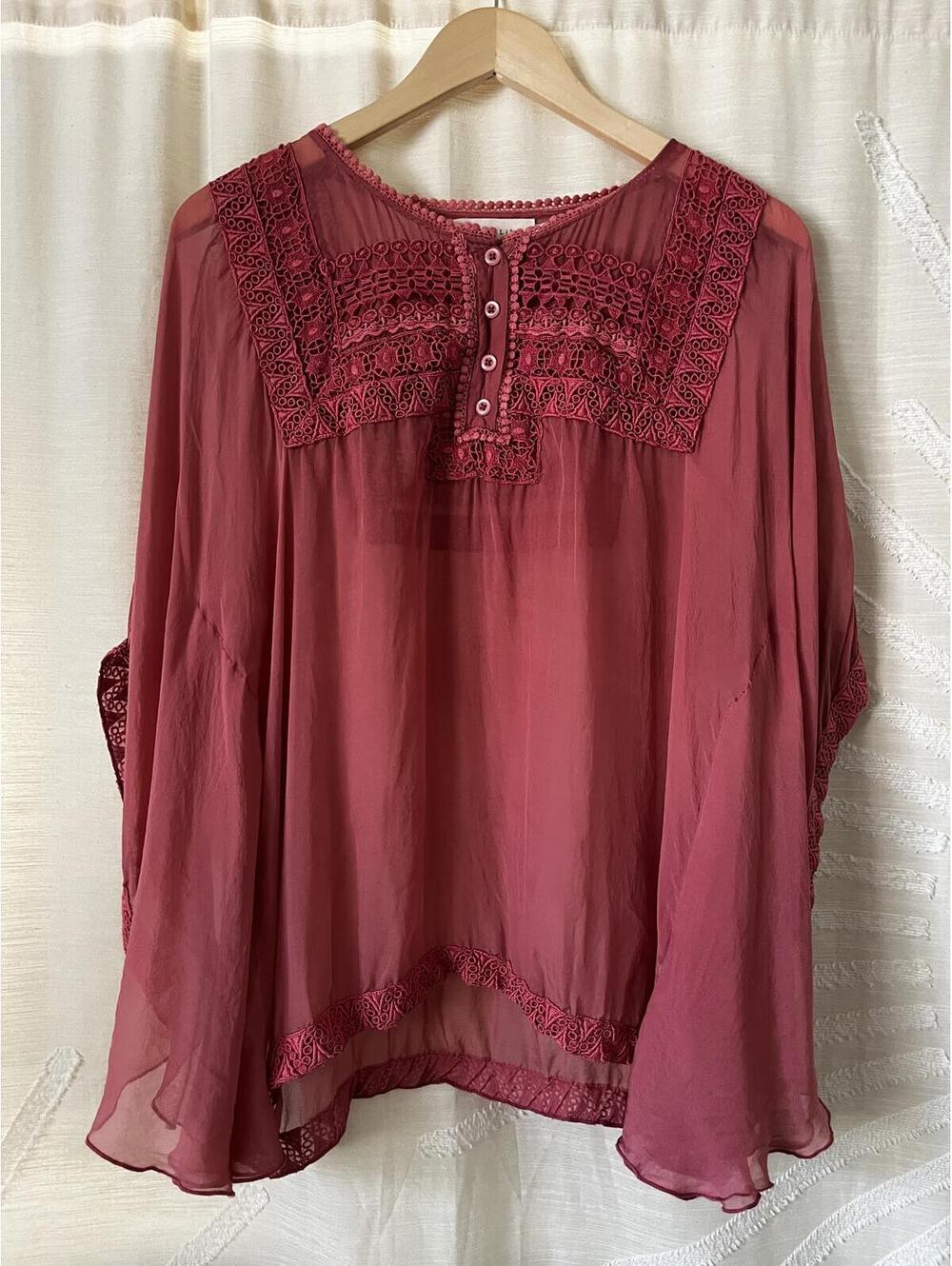 Johhny Was 4 Love and Liberty Silk Flutter Sleeve Top sz small